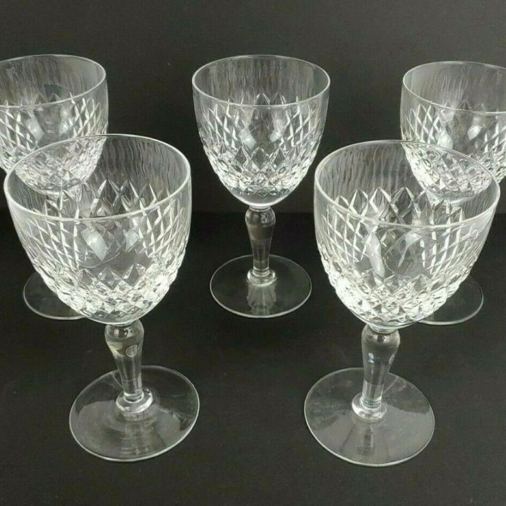 5 Criss Cross Cut Crystal Wine Glasses 5.2" Waterford Style